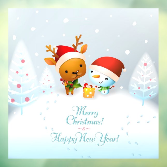 Autocollant Pour Fenêtre Joyeux Noël Rudolph et Snowman (Feuille 3)
