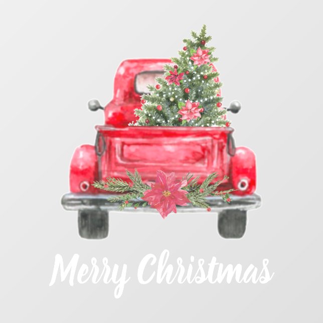 Autocollant Pour Fenêtre Joyeux Noël Rustique Camion Rouge  (Feuille)