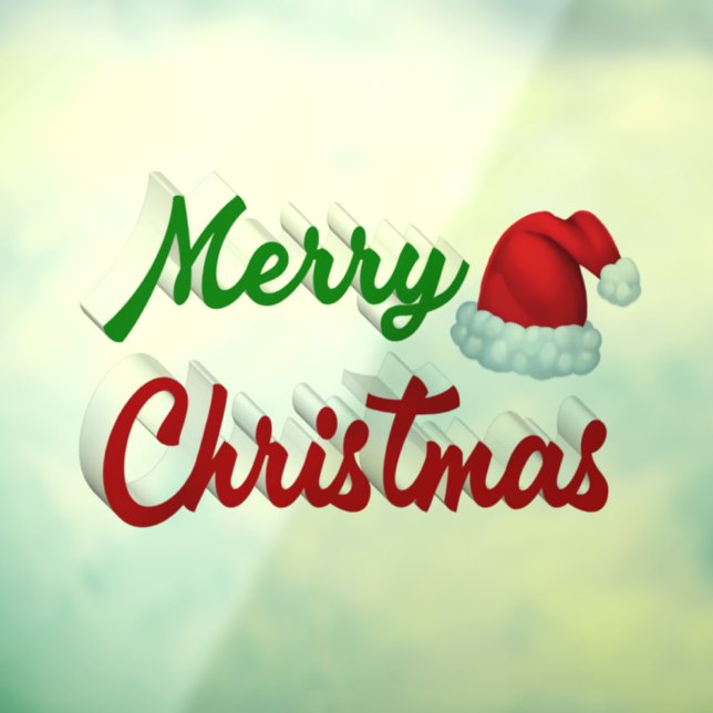 Autocollant Pour Fenêtre Joyeux Noël Santa Chapeau rouge vert script (Feuille 3)