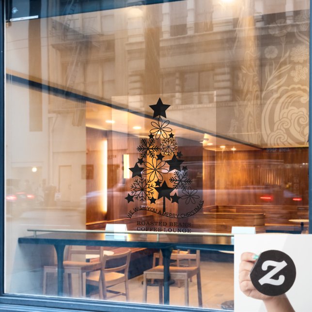 Autocollant Pour Fenêtre Joyeux Noël stylisé Arbre personnalisé (Fenêtre de café)