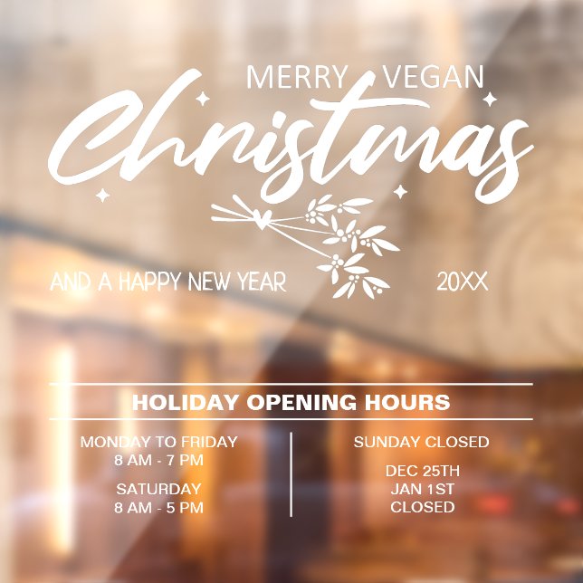 Autocollant Pour Fenêtre Joyeux Noël végan, Heures d'ouverture Entreprise  (Feuille 2)