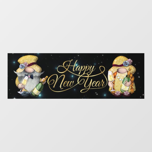 Autocollant Pour Fenêtre Joyeux Nouvel An Gnomes Cling fenêtre (Feuille)