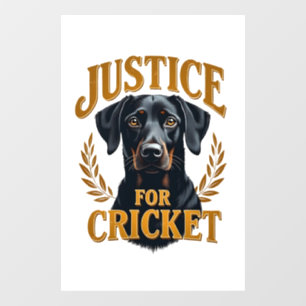 Autocollant Pour Fenêtre Justice pour Cricket Typographie Mémorial de Chien