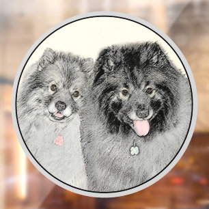 Autocollant Pour Fenêtre Keeshond Maman et Son Peinture - Art Chien origina
