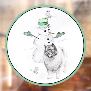Autocollant Pour Fenêtre Keeshond Noël Snowman Peinture Chien Art