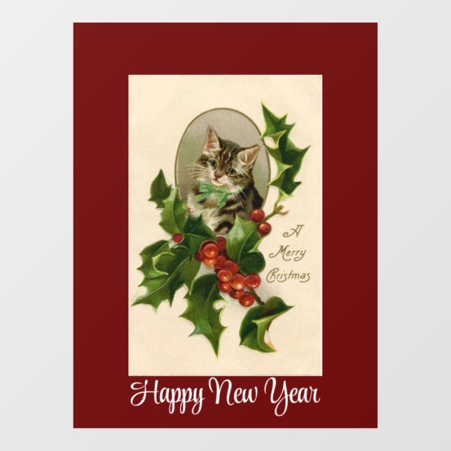 Autocollant Pour Fenêtre Kitten Dans Clôture De Fenêtre Holly (Feuille)