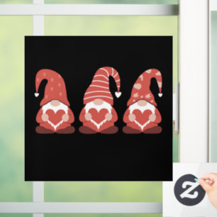 Autocollant Pour Fenêtre La Saint-Valentin Trois Adorables Gnomes Tenant un