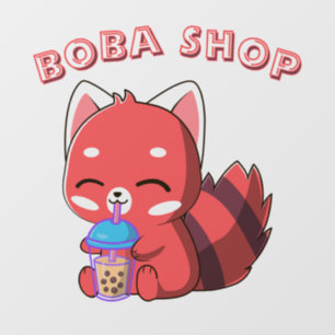 Autocollant Pour Fenêtre Lapin mignon buvant du bubble tea, thé aux perles