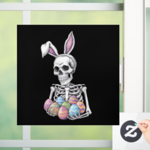 Autocollant Pour Fenêtre Lapin squelette tenant des œufs de Pâques Lapin dr