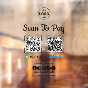 Autocollant Pour Fenêtre Lecteur de paiement QR Code pour payer Venmo Cash 