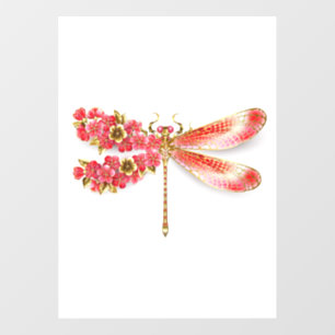 Autocollant Pour Fenêtre libellule de fleurs avec sakura de bijoux