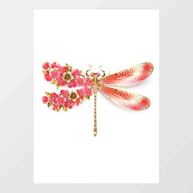 Autocollant Pour Fenêtre libellule de fleurs avec sakura de bijoux (Feuille)