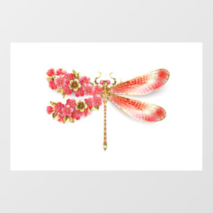 Autocollant Pour Fenêtre libellule de fleurs avec sakura de bijoux