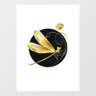 Autocollant Pour Fenêtre libellule d'or en cercle noir