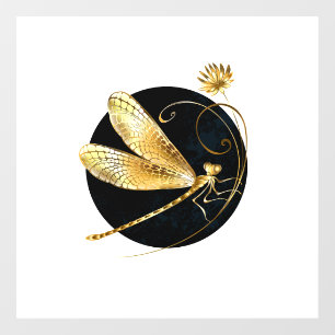 Autocollant Pour Fenêtre libellule d'or en cercle noir