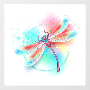 Autocollant Pour Fenêtre Libellule rouge sur fond aquarelle
