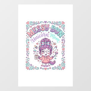 Autocollant Pour Fenêtre Licorne Chignon Messy Maman Licorne Rétro Style Gr
