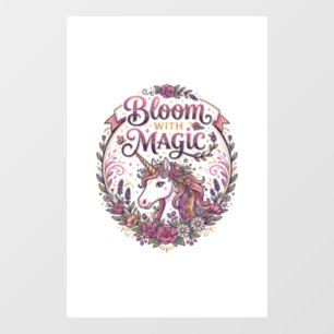 Autocollant Pour Fenêtre Licorne Fleurir avec Magie POD Prêt Fond Blanc