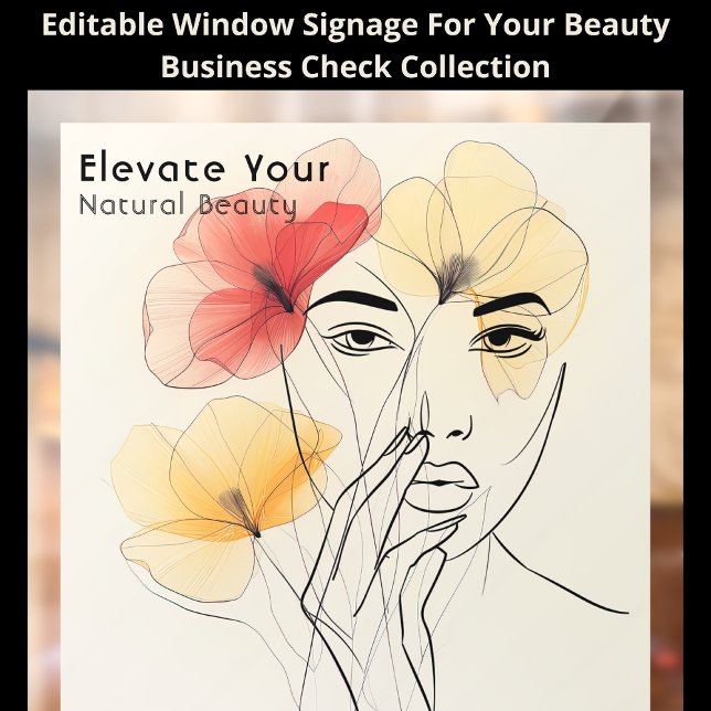 Autocollant Pour Fenêtre Ligne d'art minimal Fleurs de visage Beauté Logo Q (Créateur téléchargé)