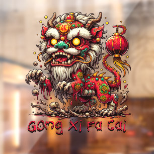 Autocollant Pour Fenêtre Lion du Nouvel An chinois Zombie