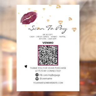 Autocollant Pour Fenêtre *~* LIPS DIAMONDS Scannez pour PAYER  Code QR