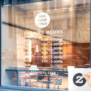 Autocollant Pour Fenêtre logo & code QR d'heures d'ouverture personnalisé p
