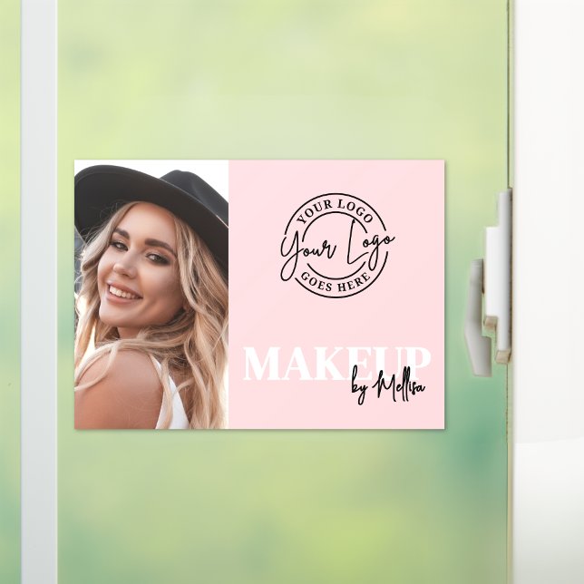 Autocollant Pour Fenêtre Logo de Maquillage Photo Rose (Pink Black Script Photo Logo Makeup Window Cling)