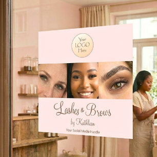 Autocollant Pour Fenêtre Logo de script rose Blush Photo Cils Sourcils Stud