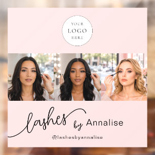 Autocollant Pour Fenêtre Logo de script rose Blush Photo Cils Studio de Maq