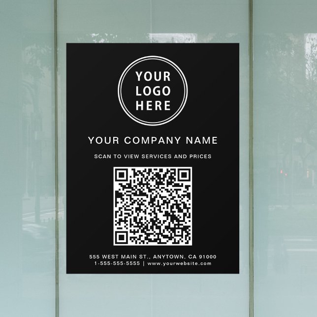Autocollant Pour Fenêtre Logo de société simple Code QR Noir (Simple Business Logo QR Code Black Window Cling)