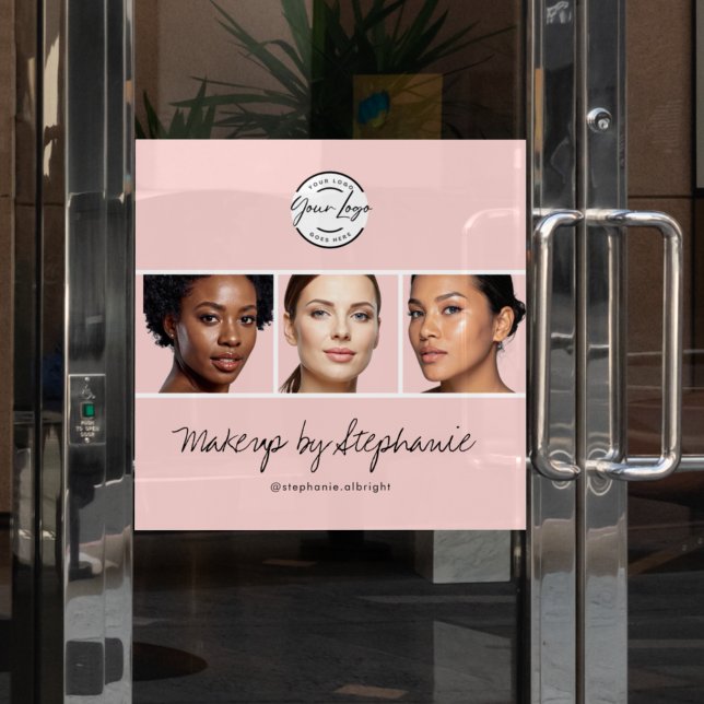 Autocollant Pour Fenêtre Logo de studio de maquillage à écriture rose Blush (Créateur téléchargé)