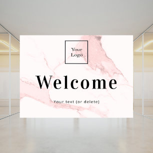Autocollant Pour Fenêtre Logo d'entreprise en marbre rose blush bienvenue