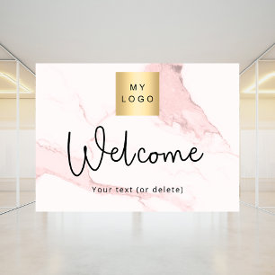 Autocollant Pour Fenêtre Logo d'entreprise en marbre rose blush de bienvenu