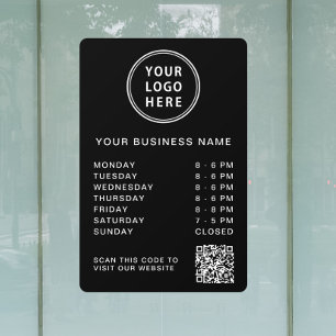 Autocollant Pour Fenêtre Logo d'entreprise Heures d'ouverture Code QR Noir