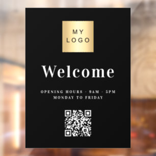Autocollant Pour Fenêtre Logo d'entreprise noir blanc code QR de bienvenue