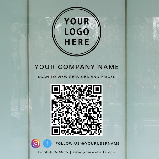 Autocollant Pour Fenêtre Logo d'entreprise QR Code Médias sociaux (Elevate your business with a custom logo, QR code and social media window cling sign)