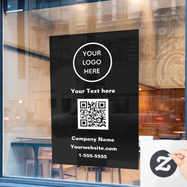 Autocollant Pour Fenêtre Logo d'entreprise QR Code noir moderne promotion (Fenêtre de café)