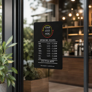 Autocollant Pour Fenêtre Logo moderne noir et blanc QR des heures d'ouvertu