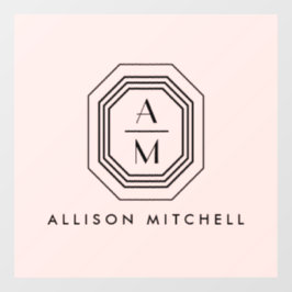 Autocollant Pour Fenêtre Logo Monogramme Art déco empilé sur rose