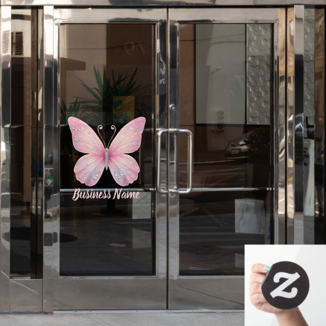 Autocollant Pour Fenêtre logo papillon rose pastel (Porte de bureau)