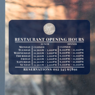 Autocollant Pour Fenêtre Logo Personnalisé Ouverture Déjeuner Dîner Heures 