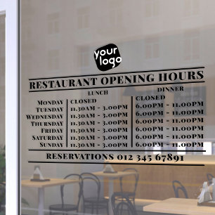 Autocollant Pour Fenêtre Logo Personnalisé Ouverture Déjeuner Dîner Heures 