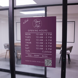 Autocollant Pour Fenêtre Logo personnalisé White Business Heures d'ouvertur