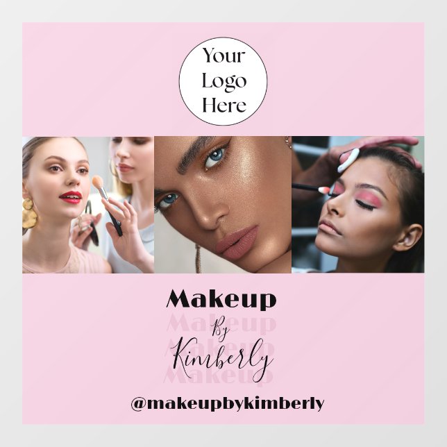 Autocollant Pour Fenêtre Logo Photo Studio de Maquillage Écriture Rose Pâle (Feuille)
