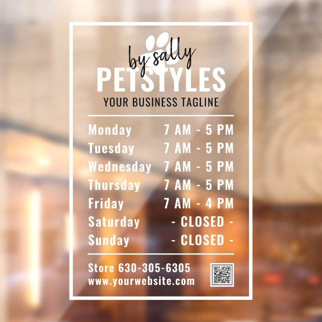Autocollant Pour Fenêtre Logo professionnel moderne Heures d'ouverture Noir (Fully customizable black white opening times, modern professional logo, company name window decal.)