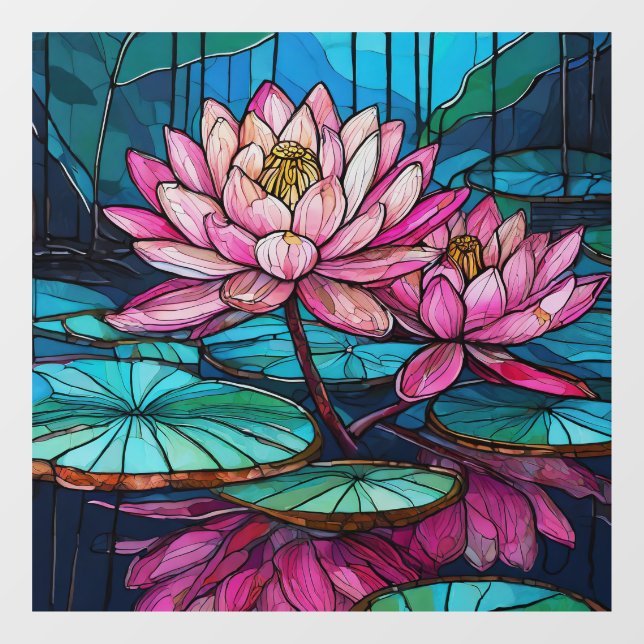Autocollant Pour Fenêtre lotus rose tropical 1 vitrail (Feuille)