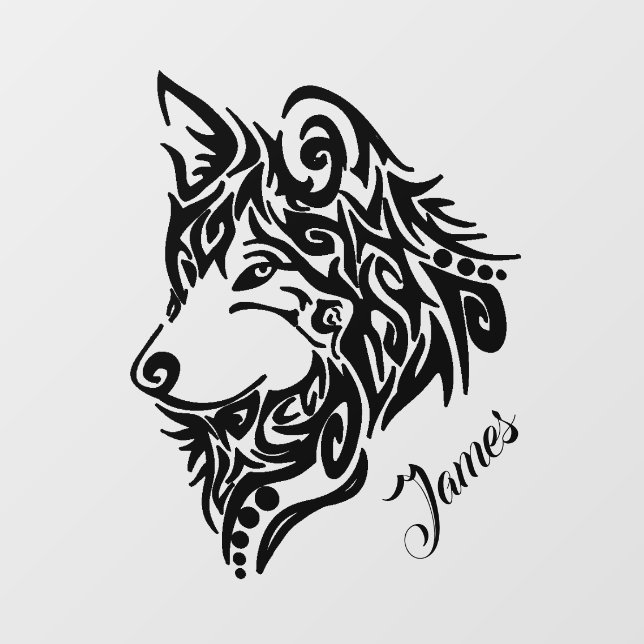 Autocollant Pour Fenêtre Loup tribal avec nom (Feuille)