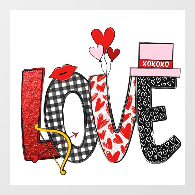 Autocollant Pour Fenêtre Love Doodle, Saint Valentin (Feuille)