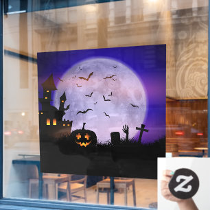 Autocollant Pour Fenêtre Maison hantée pleine lune Halloween effrayante