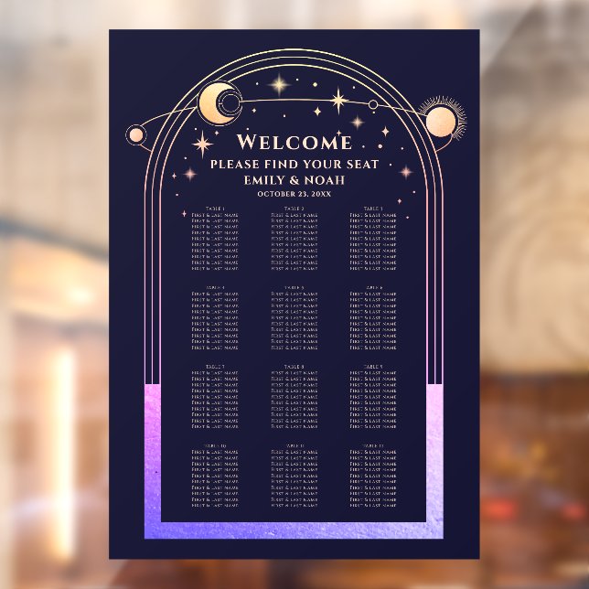 Autocollant Pour Fenêtre Mariage mystique Rainbow Navy Blue Sun Moon Stars (Feuille 2)